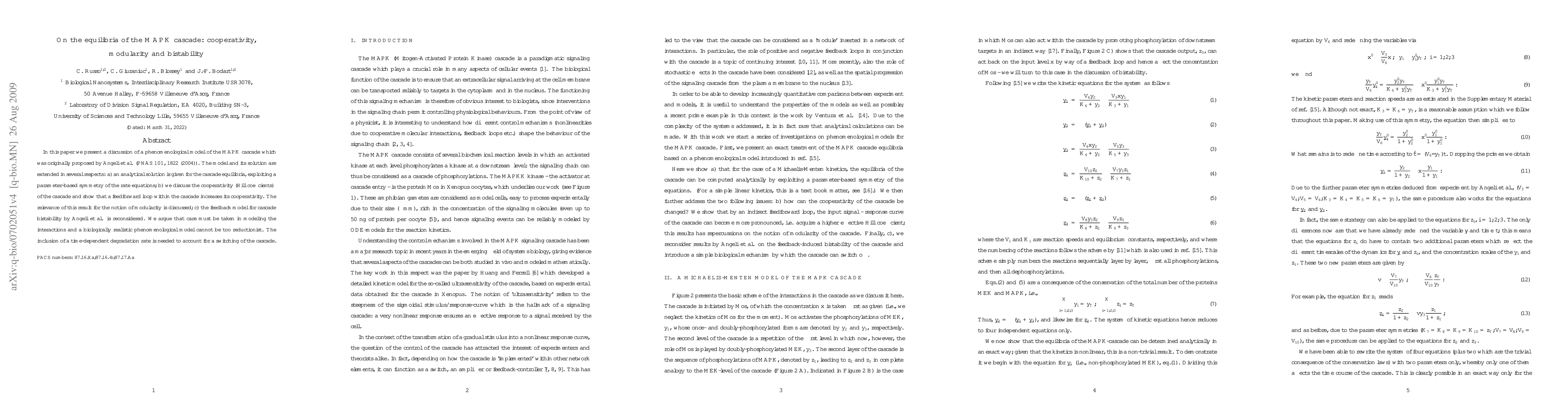 Thumbnail for On the equilibria of the MAPK cascade: cooperativity, modularity and
  bistability