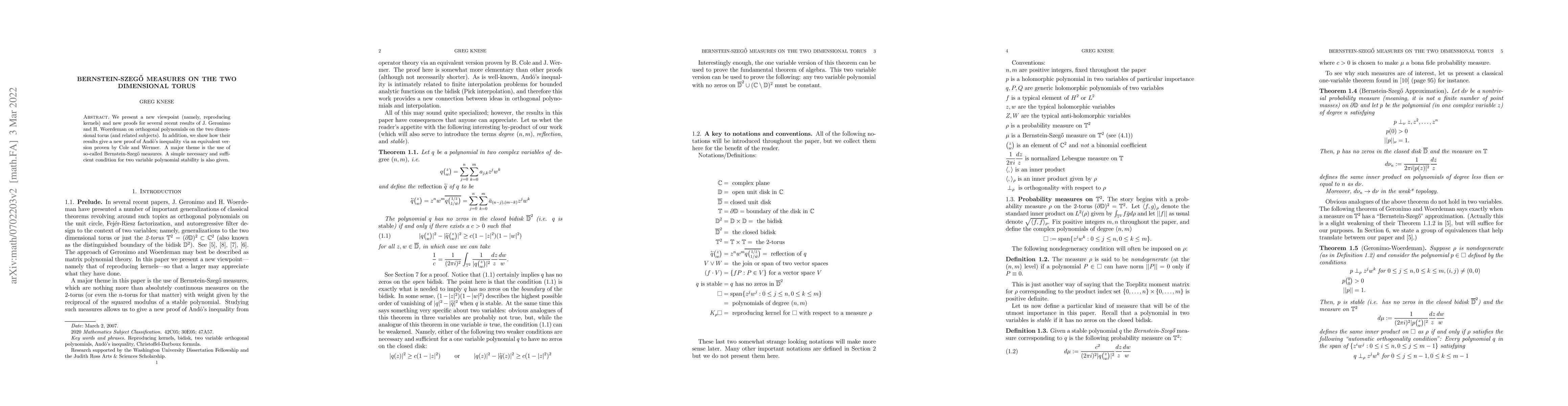 Thumbnail for Bernstein-SzegĹ‘ measures on the two dimensional torus