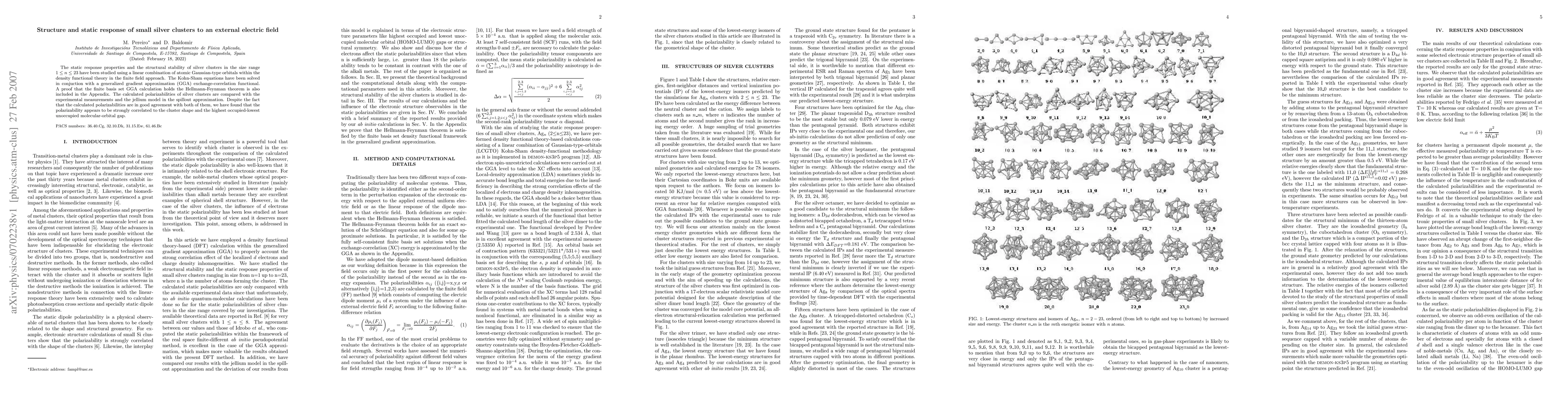 Thumbnail for Structure and static response of small silver clusters to an external
  electric field