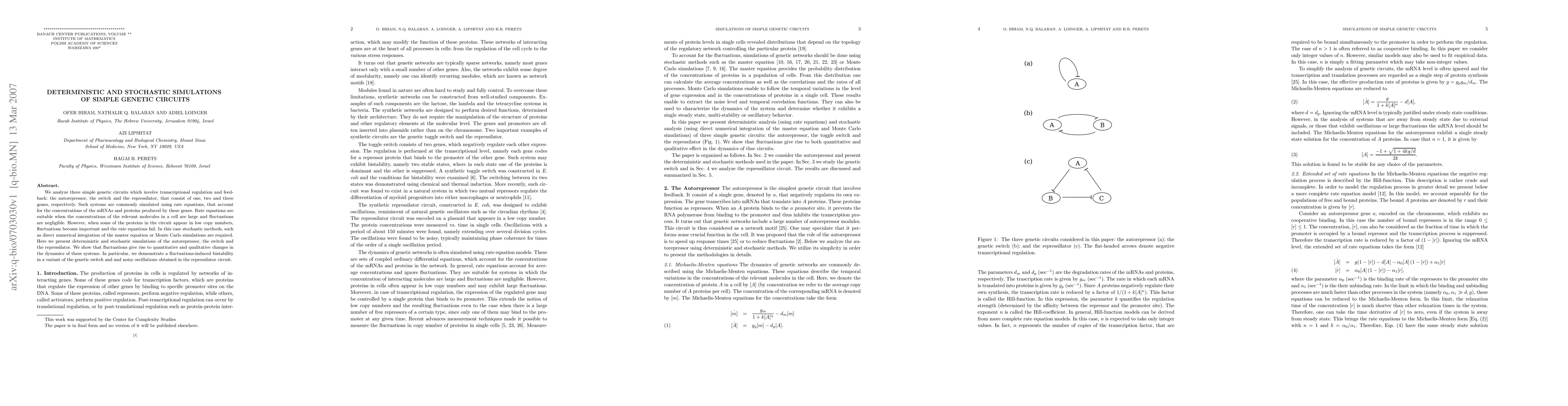 Thumbnail for Deterministic and Stochastic Simulations of Simple Genetic Circuits