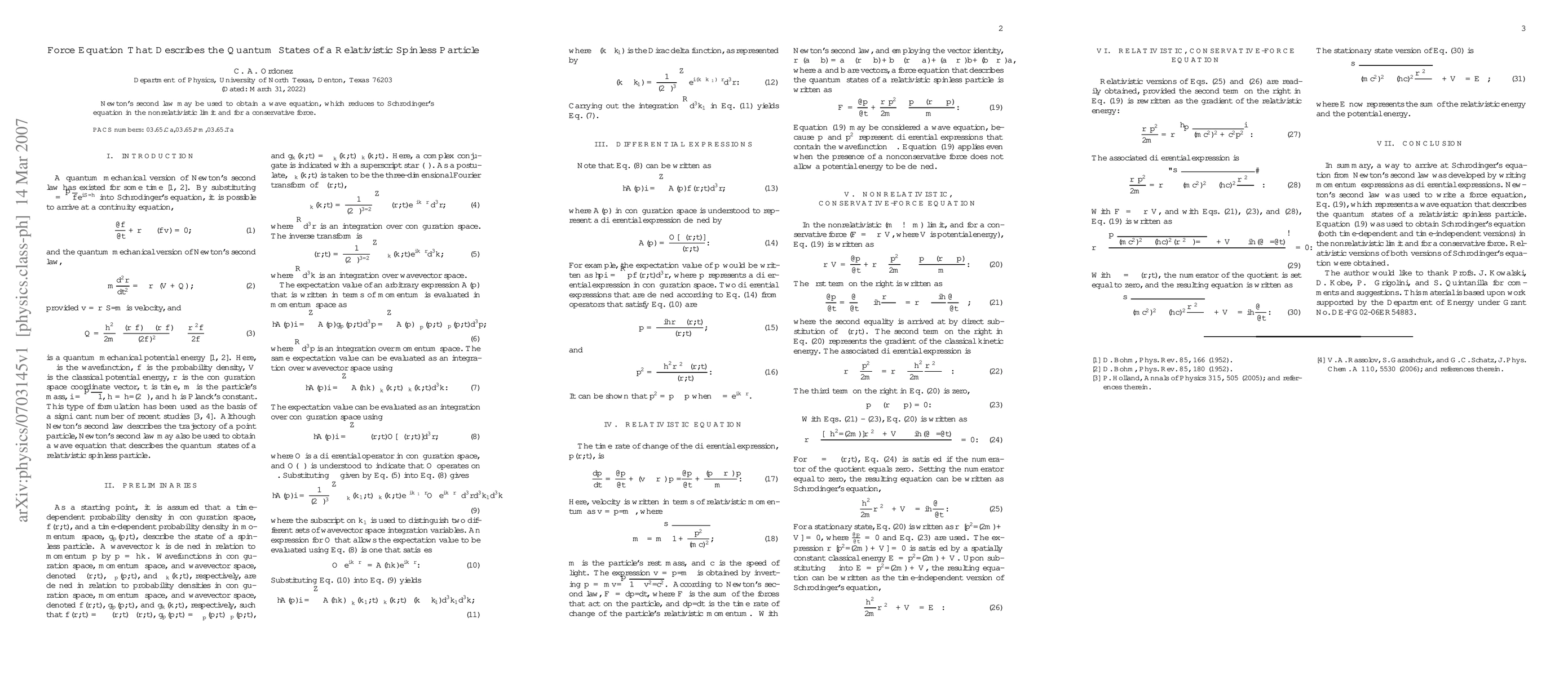 Thumbnail for Force Equation That Describes the Quantum States of a Relativistic
  Spinless Particle