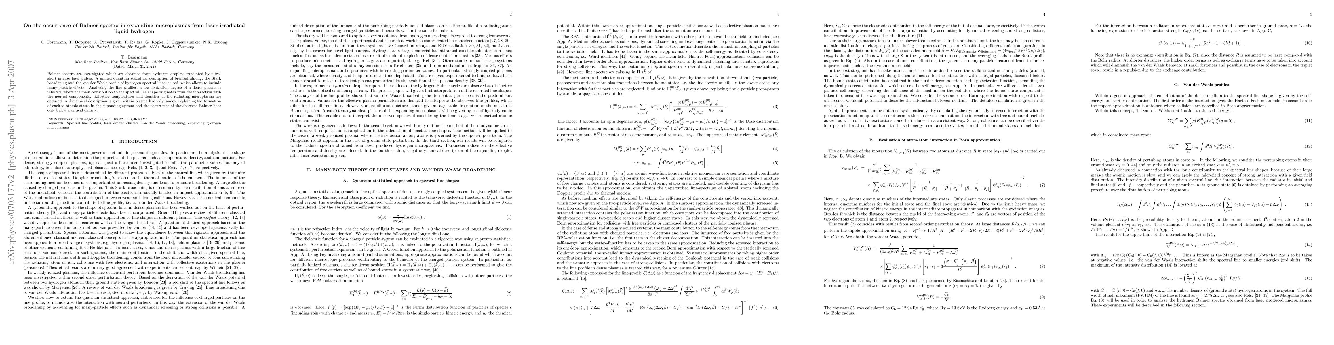 Thumbnail for On the occurrence of Balmer spectra in expanding microplasmas from laser
  irradiated liquid hydrogen
