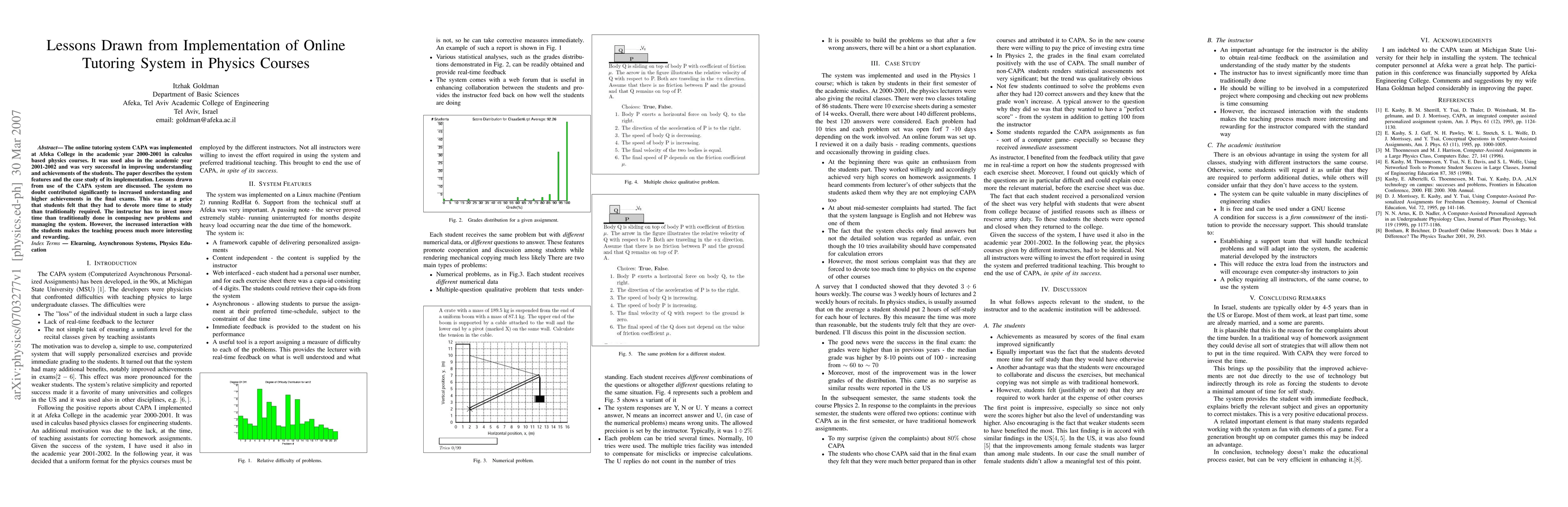 Thumbnail for Lessons Drawn from Implementation of Online Tutoring System in Physics
  Courses