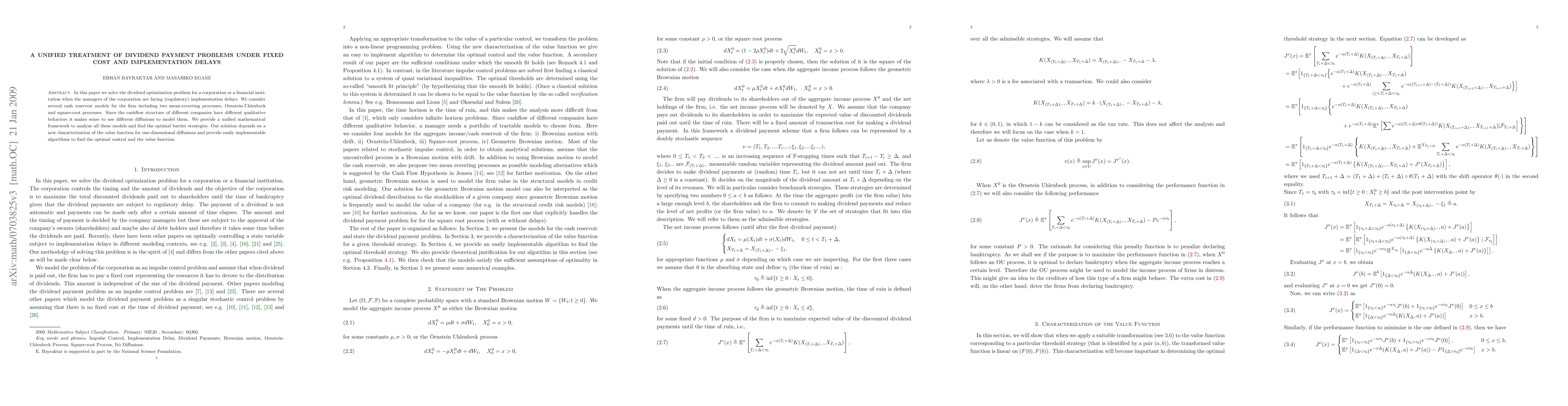 Thumbnail for A Unified Treatment of Dividend Payment Problems under Fixed Cost and
  Implementation Delays