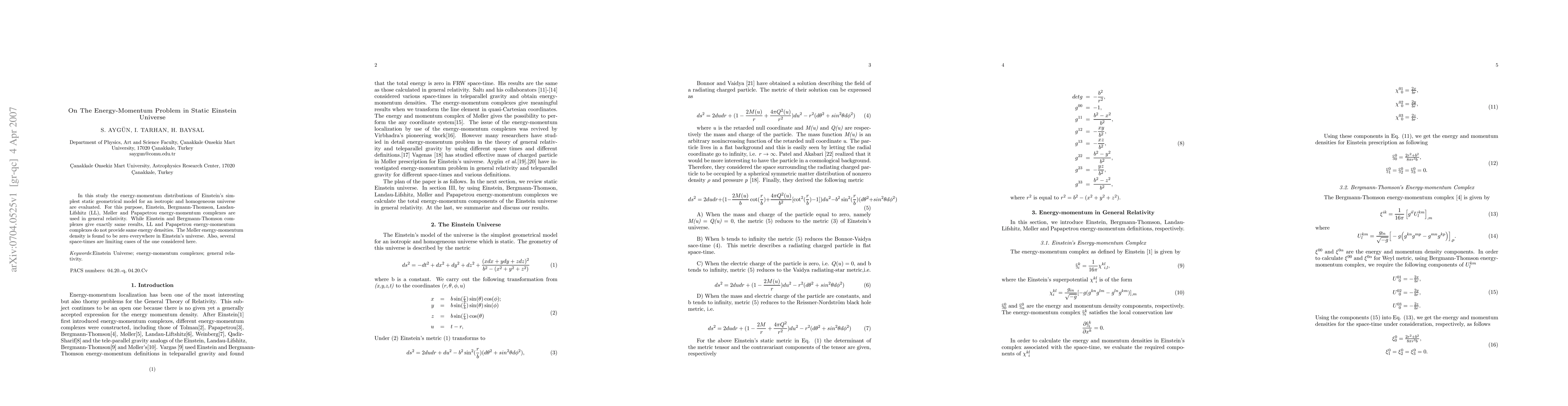 Thumbnail for On the Energy-Momentum Problem in Static Einstein Universe
