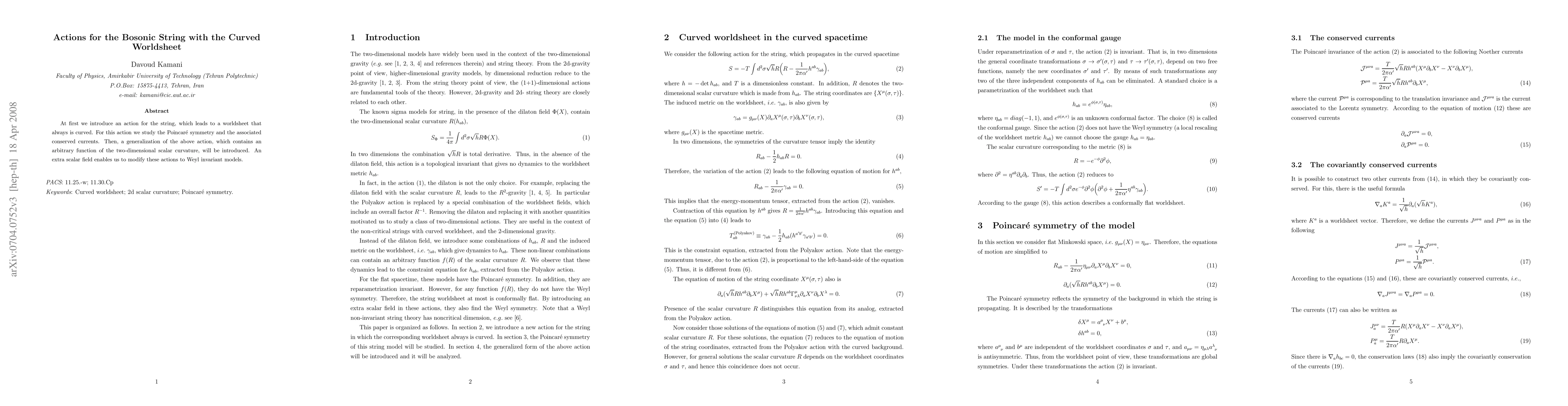 Thumbnail for Actions for the Bosonic String with the Curved Worldsheet