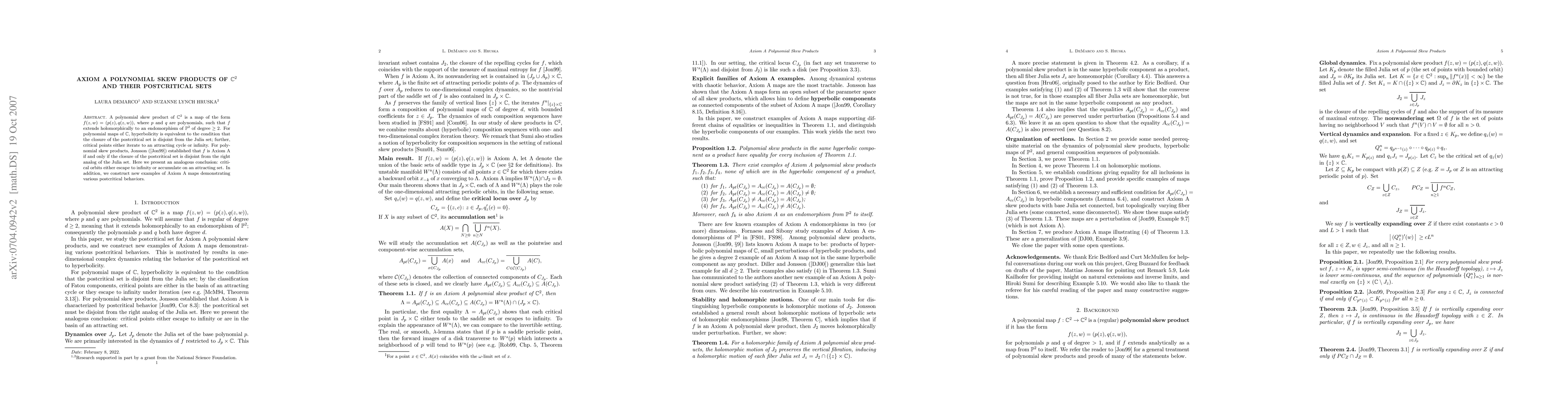 Thumbnail for Axiom A polynomial skew products of C^2 and their postcritical sets