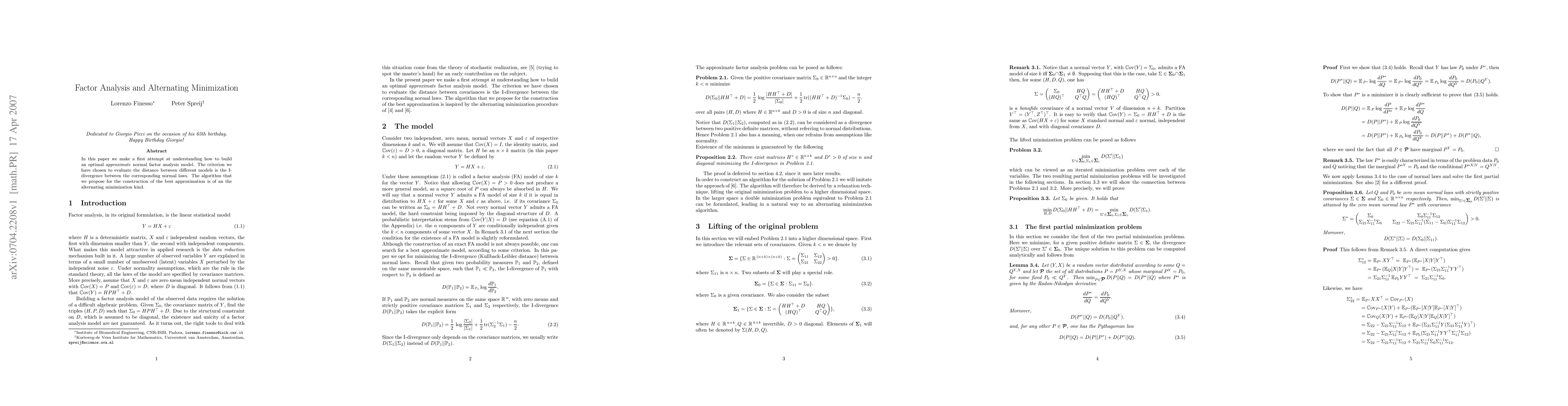 Thumbnail for Factor Analysis and Alternating Minimization