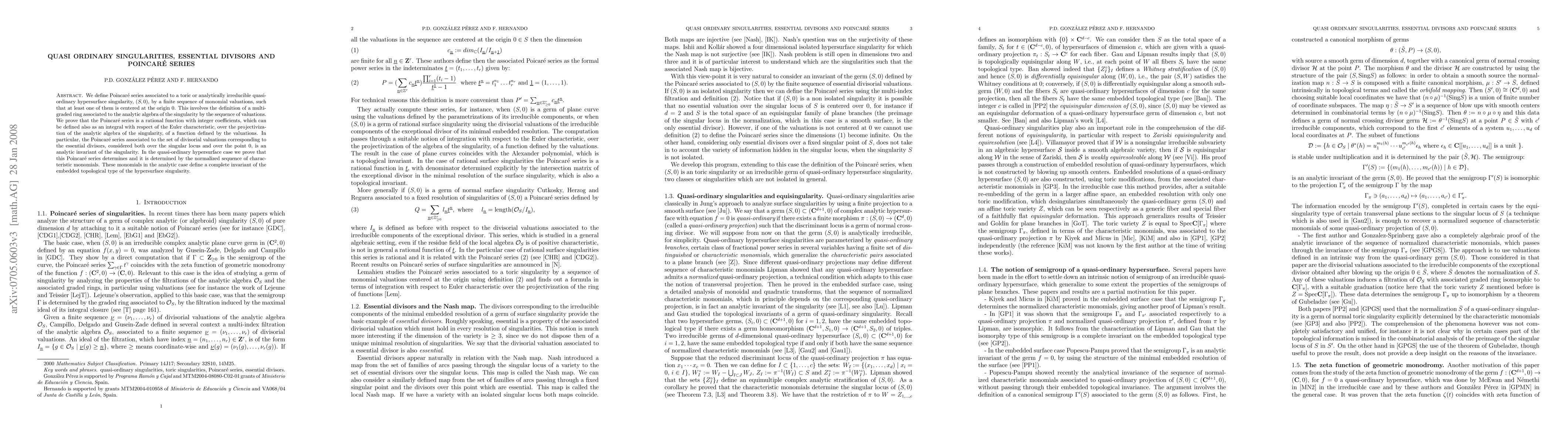 Thumbnail for Quasi Ordinary Singularities, Essential Divisors and Poincare Series