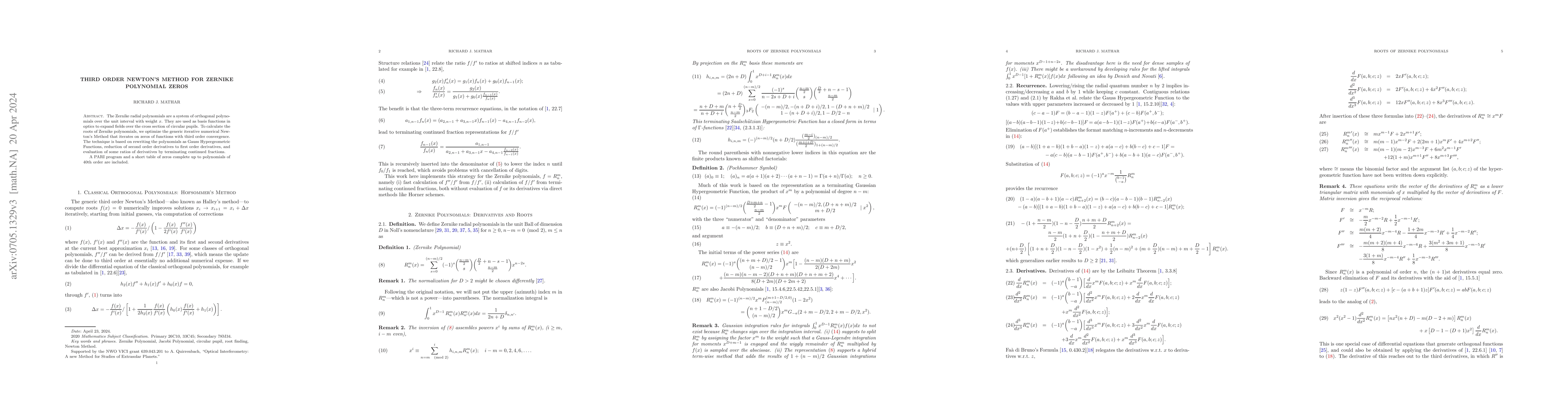Thumbnail for Third Order Newton's Method for Zernike Polynomial Zeros