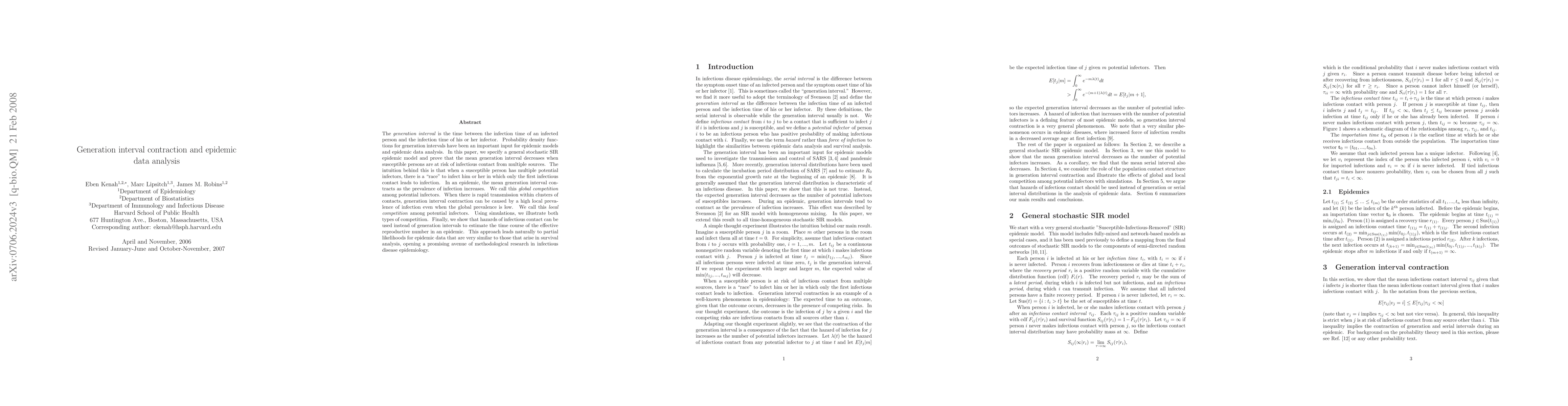 Thumbnail for Generation interval contraction and epidemic data analysis