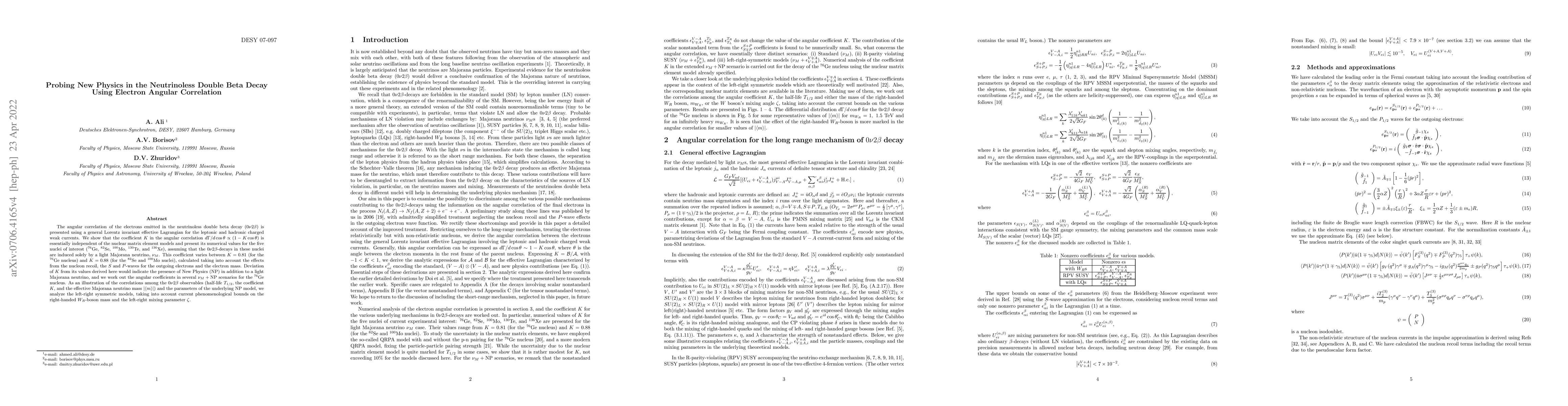 Thumbnail for Probing new physics in the Neutrinoless double beta decay using electron
  angular correlation