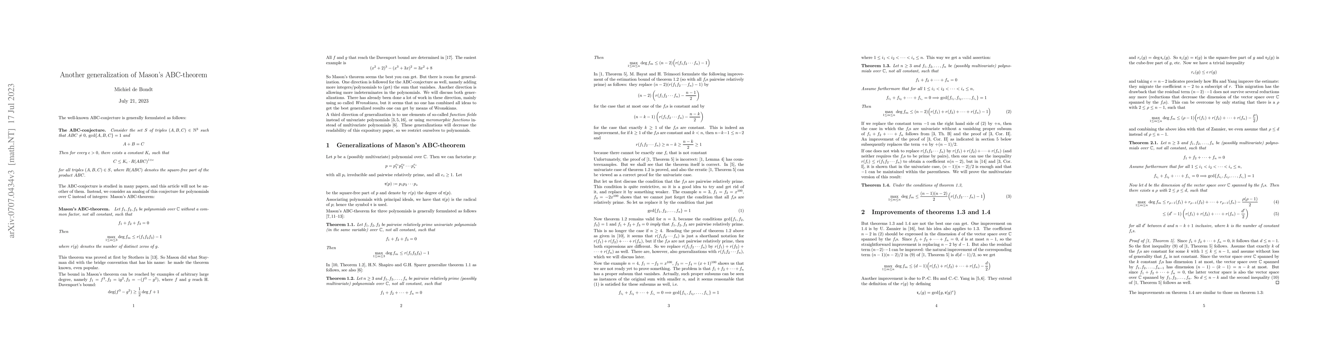 Thumbnail for Another generalization of Mason's ABC-theorem