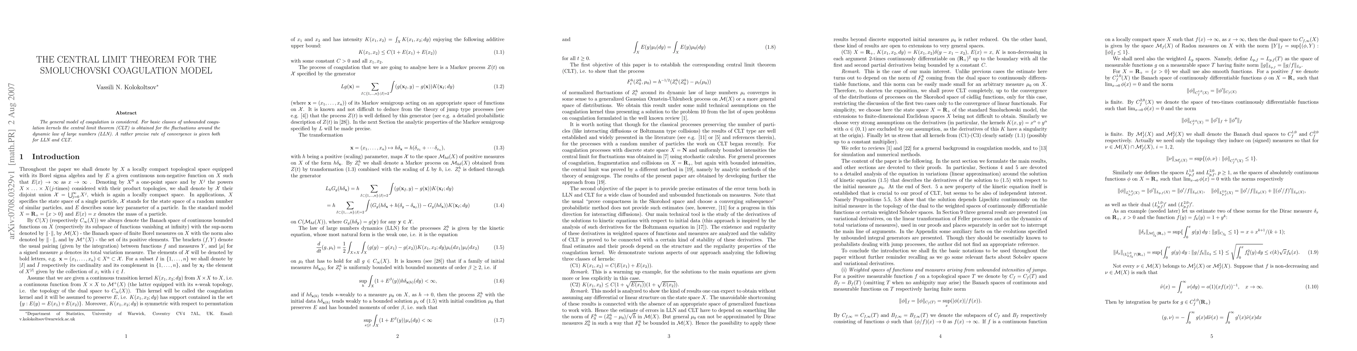Thumbnail for The Central Limit Theorem for the Smoluchovski Coagulation Model