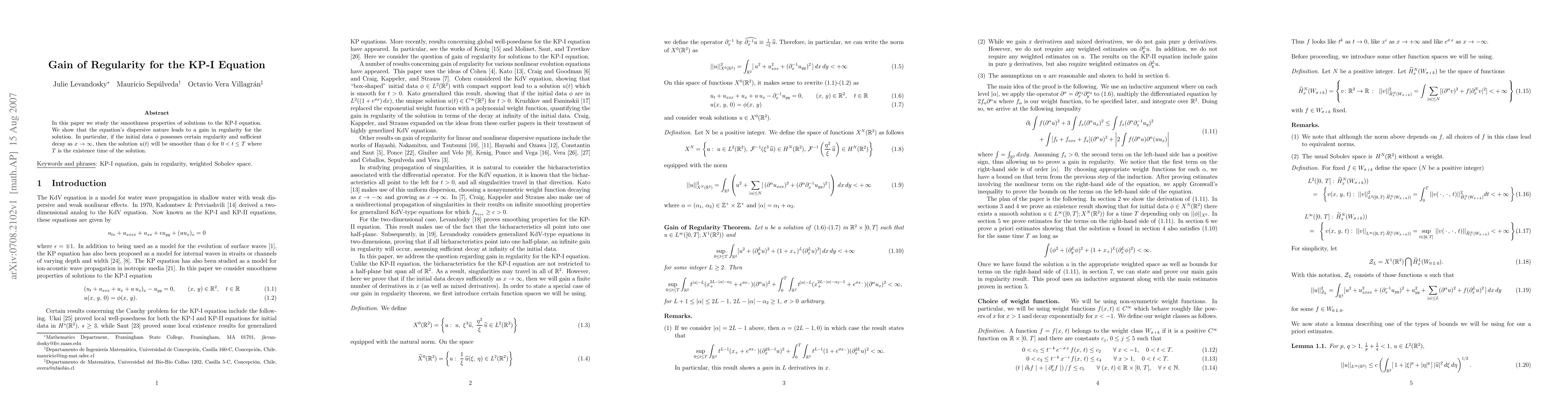 Thumbnail for Gain of Regularity for the KP-I Equation
