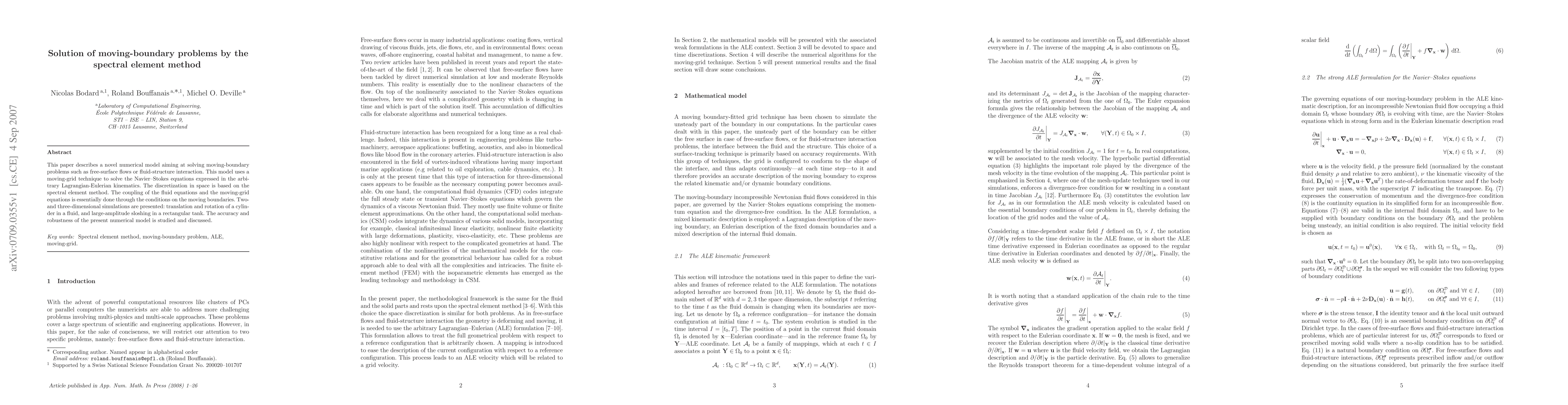 Thumbnail for Solution of moving-boundary problems by the spectral element method