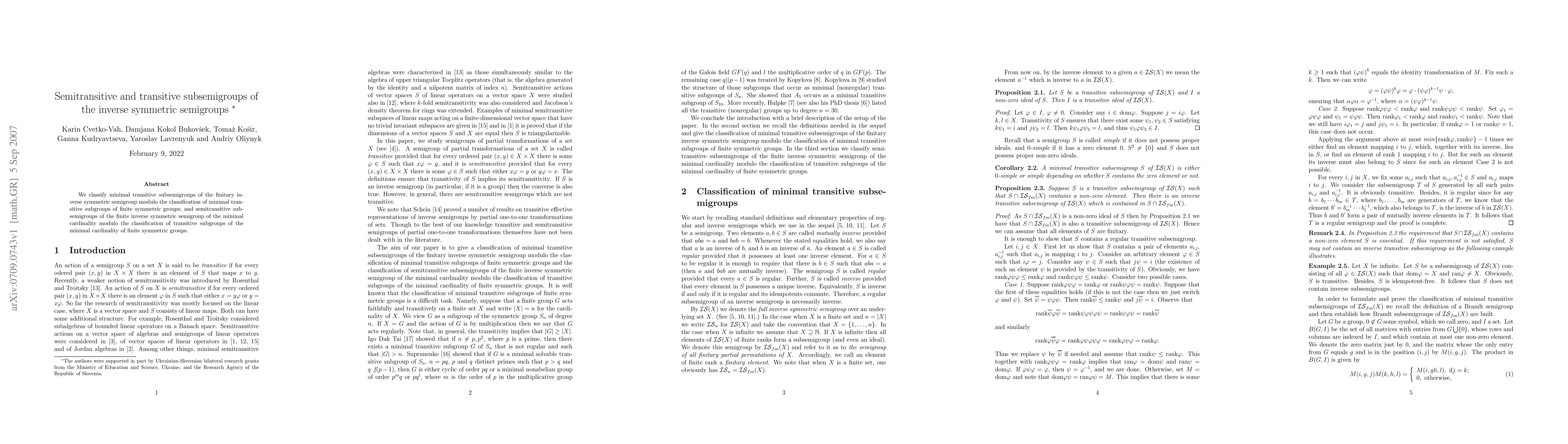 Thumbnail for Semitransitive and transitive subsemigroups of the inverse symmetric
  semigroups