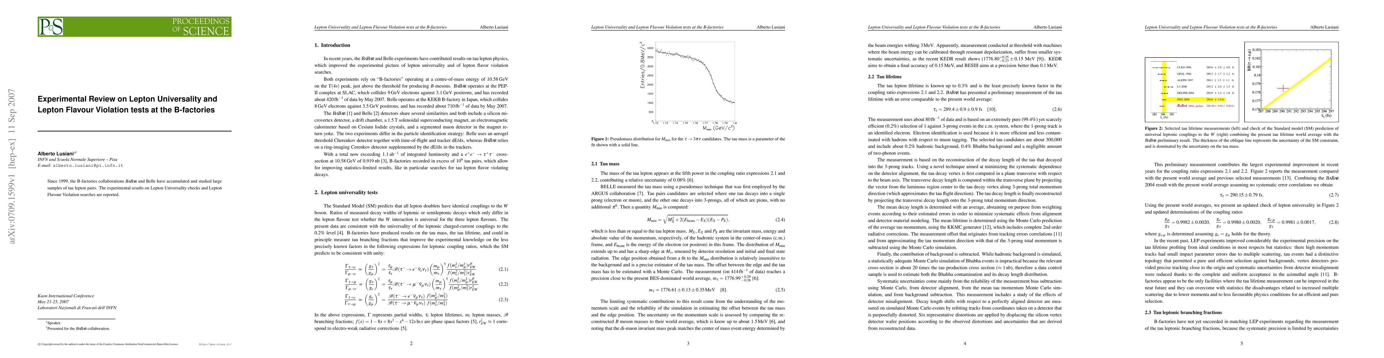 Thumbnail for Experimental Review on Lepton Universality and Lepton Flavour Violation
  tests at the B-factories