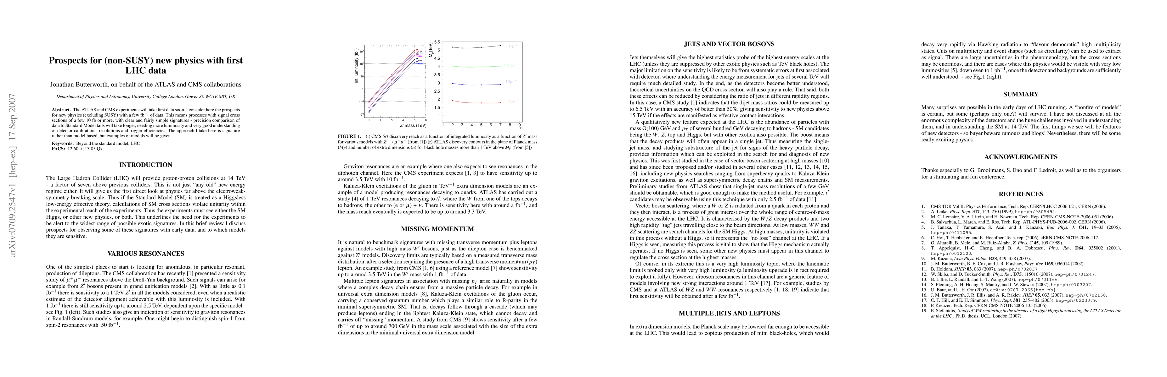 Thumbnail for Prospects for (non-SUSY) new physics with first LHC data