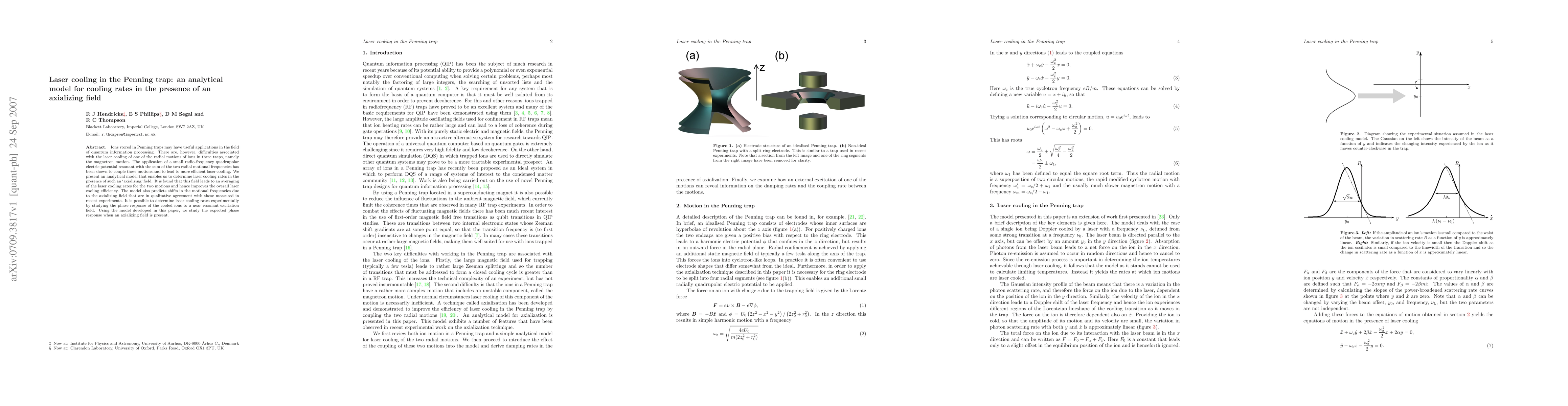 Thumbnail for Laser cooling in the Penning trap: an analytical model for cooling rates
  in the presence of an axializing field