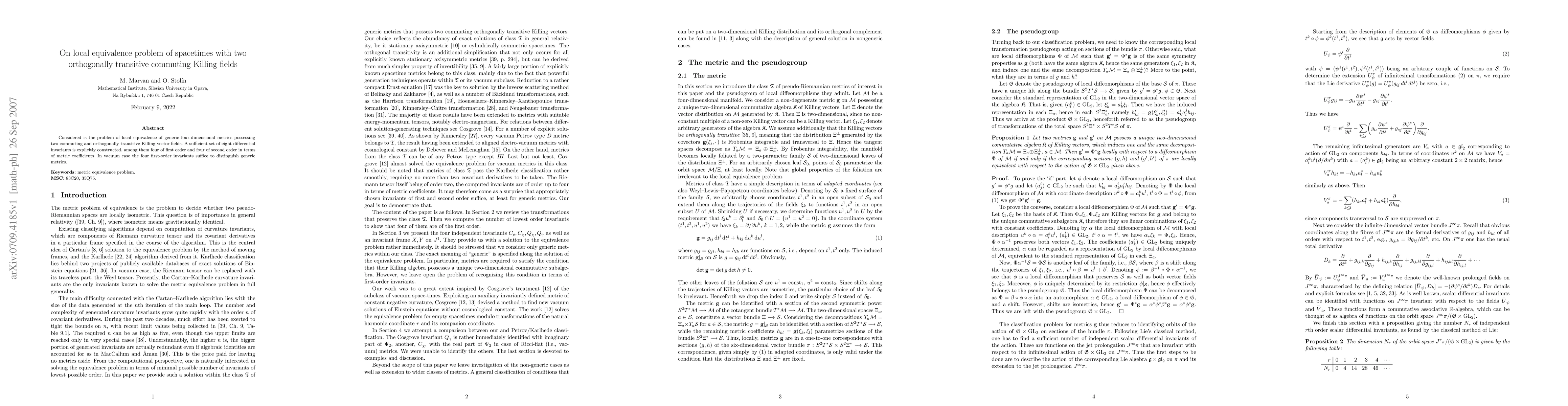 Thumbnail for On local equivalence problem of spacetimes with two orthogonally
  transitive commuting Killing fields