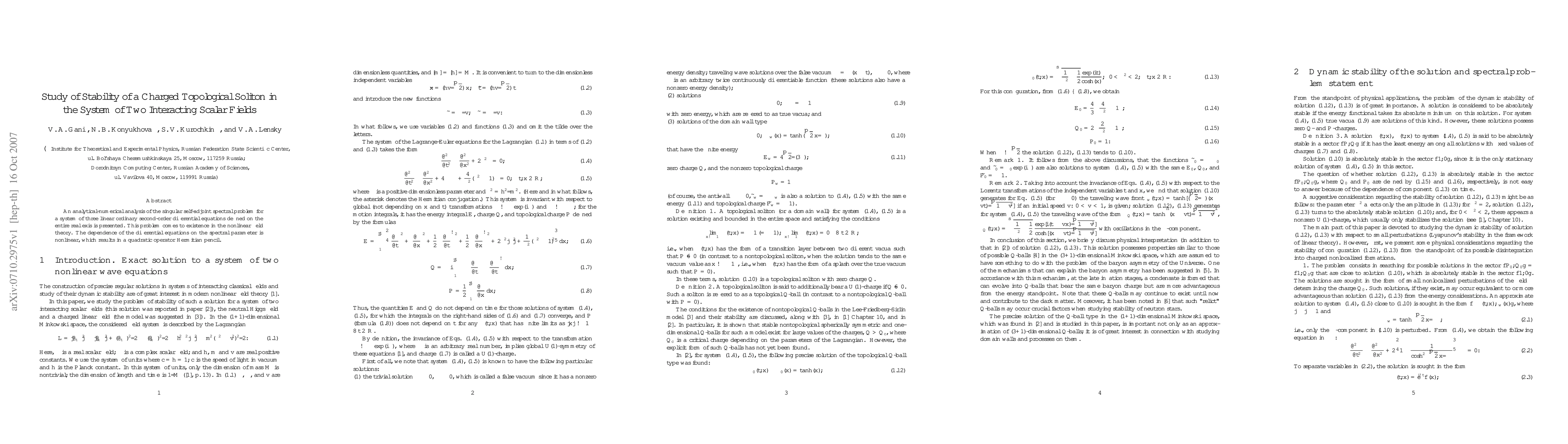 Thumbnail for Study of Stability of a Charged Topological Soliton in the System of Two
  Interacting Scalar Fields