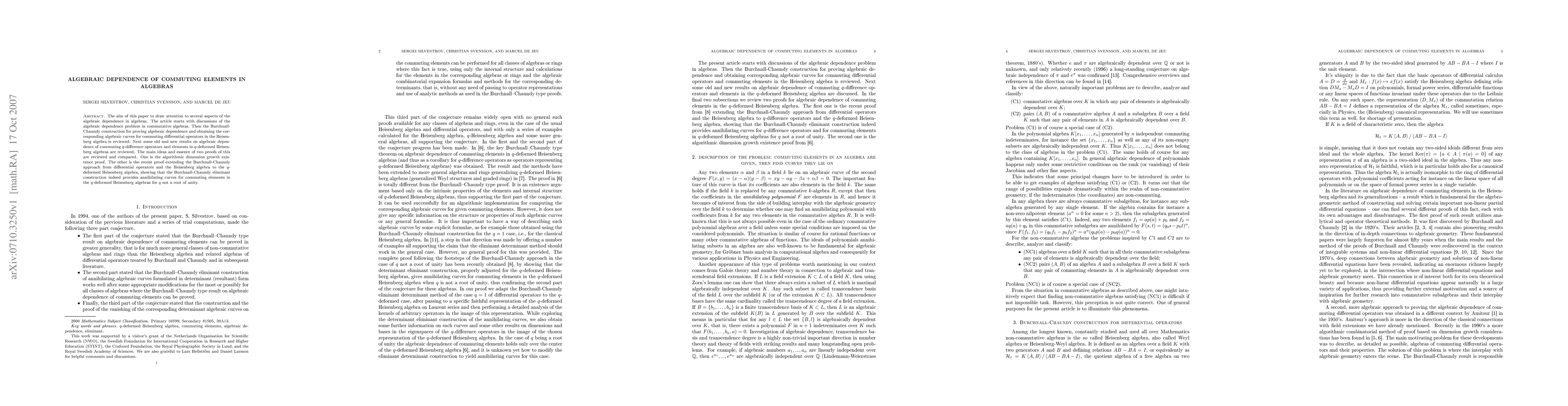 Thumbnail for Algebraic dependence of commuting elements in algebras