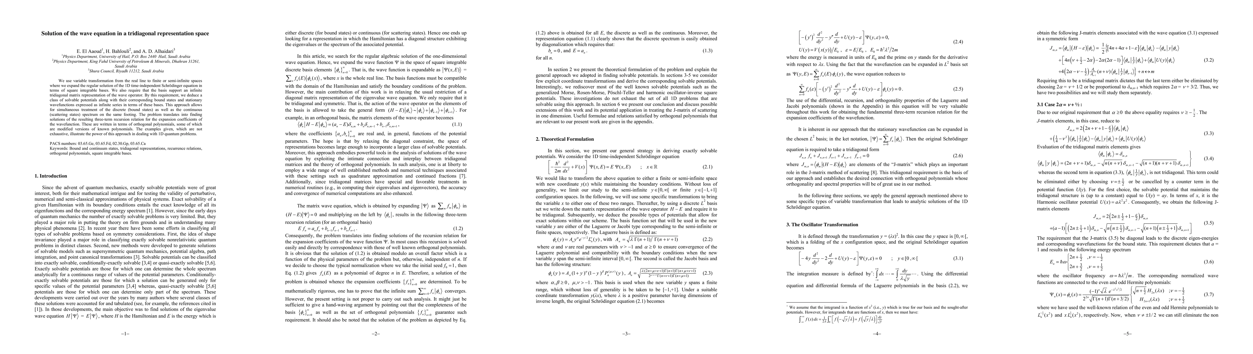Thumbnail for Solution of the wave equation in a tridiagonal representation space