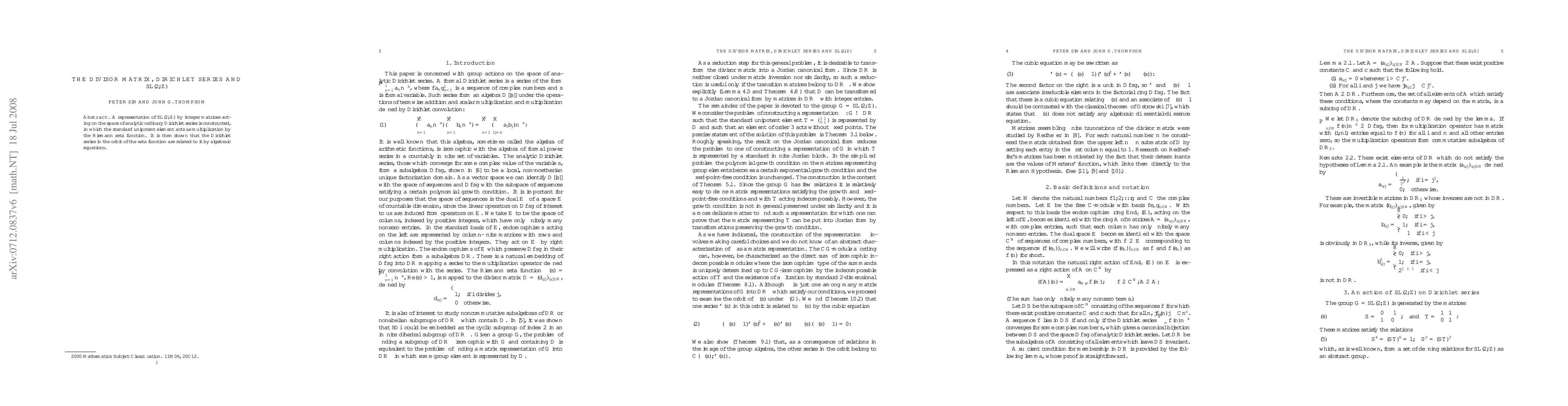 Thumbnail for The Divisor Matrix, Dirichlet Series and SL(2,Z)