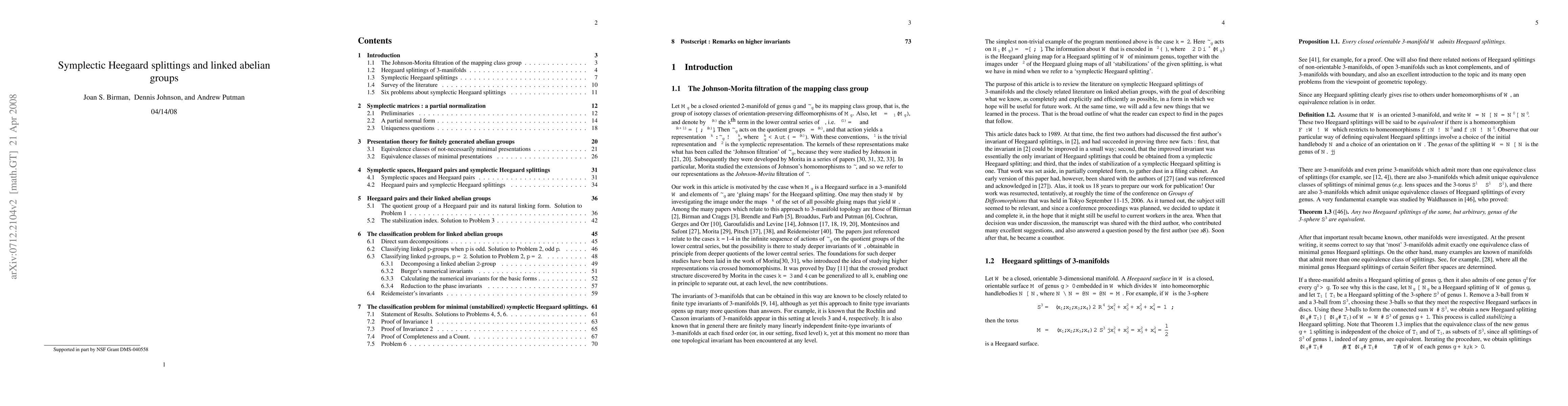 Thumbnail for Symplectic Heegaard splittings and linked abelian groups