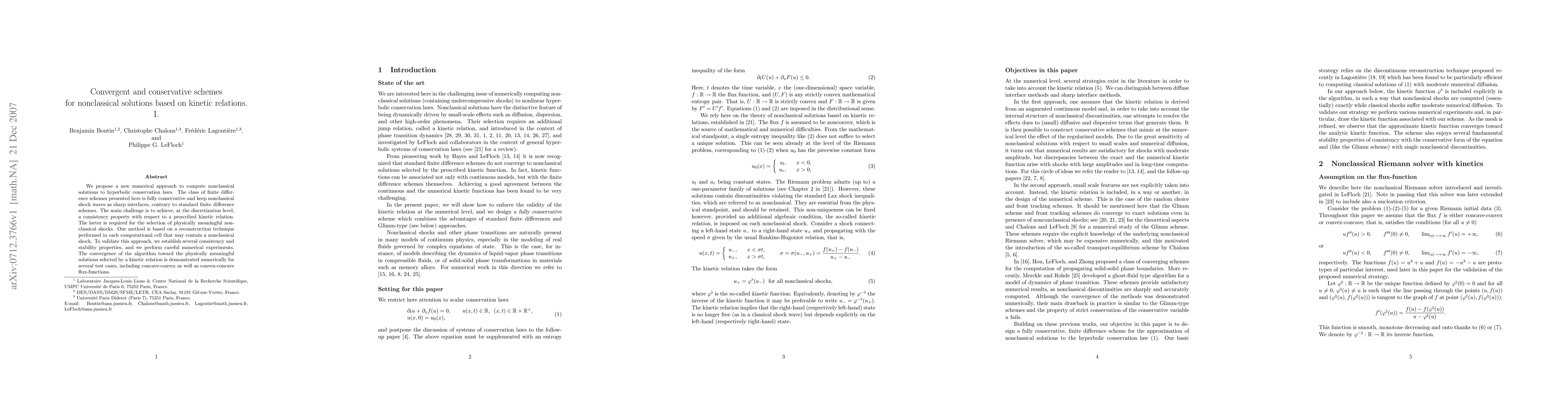 Thumbnail for Convergent and conservative schemes for nonclassical solutions based on
  kinetic relations