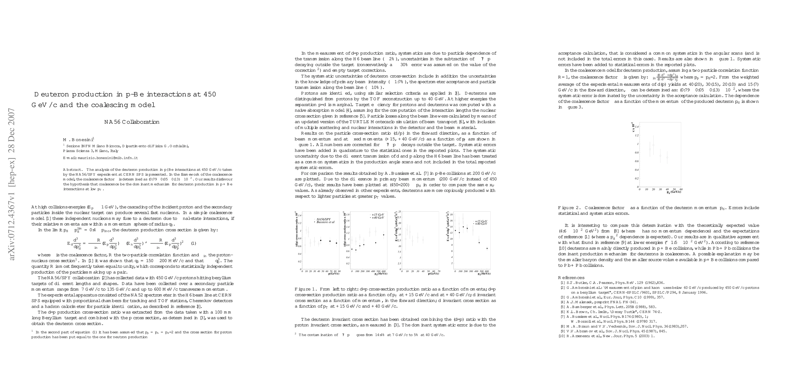Thumbnail for Deuteron production in p-Be interactions at 450 GeV/c and the coalescing
  model