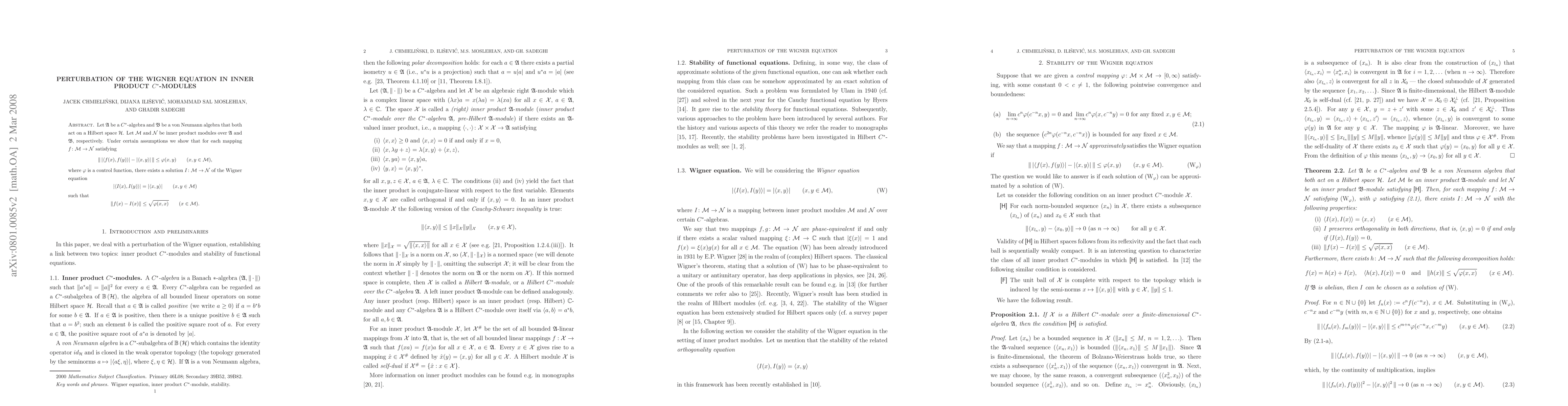 Thumbnail for Perturbation of the Wigner equation in inner product C*-modules