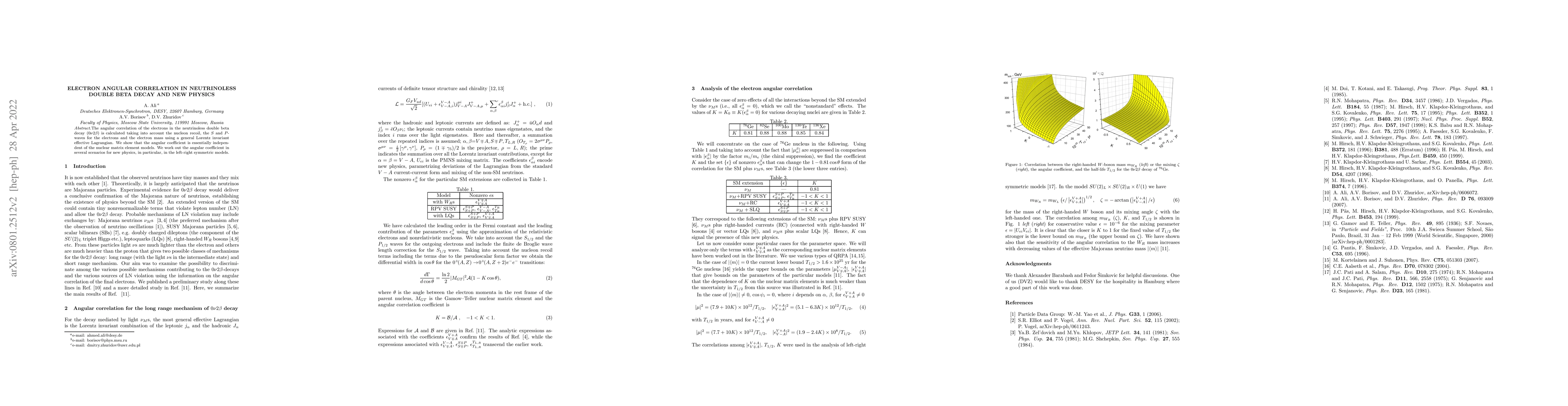 Thumbnail for Electron angular correlation in neutrinoless double beta decay and new
  physics