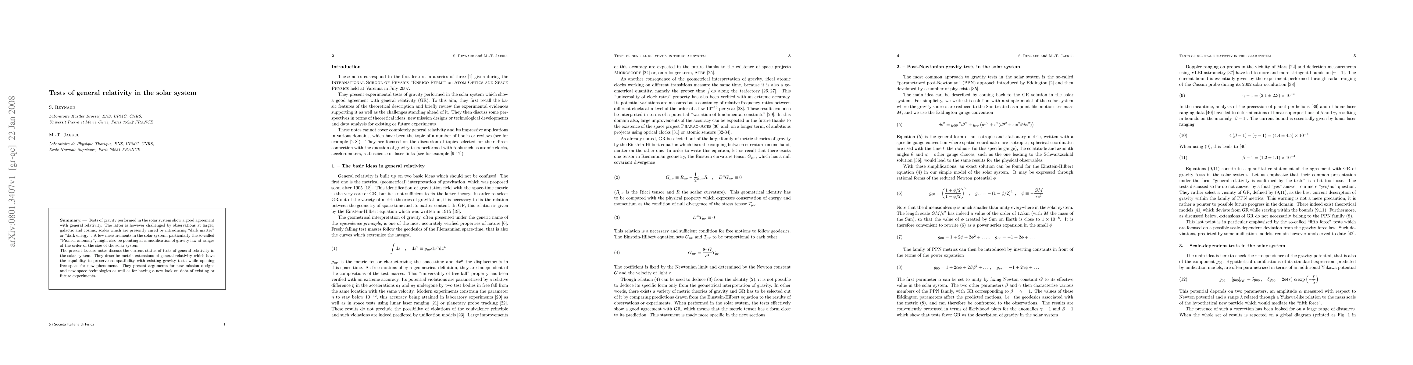 Thumbnail for Tests of general relativity in the solar system