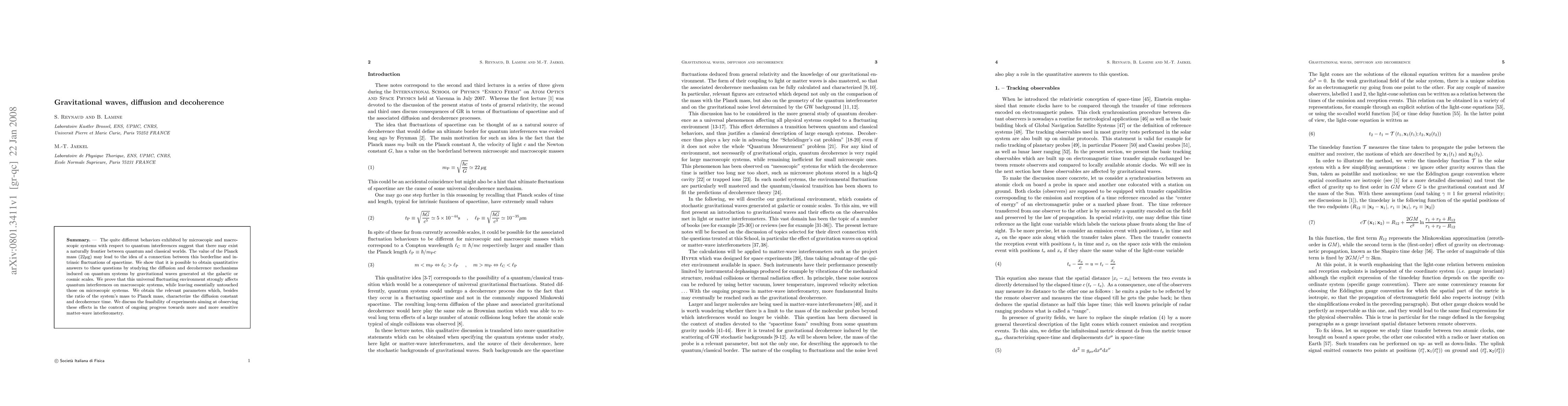 Thumbnail for Gravitational waves, diffusion and decoherence