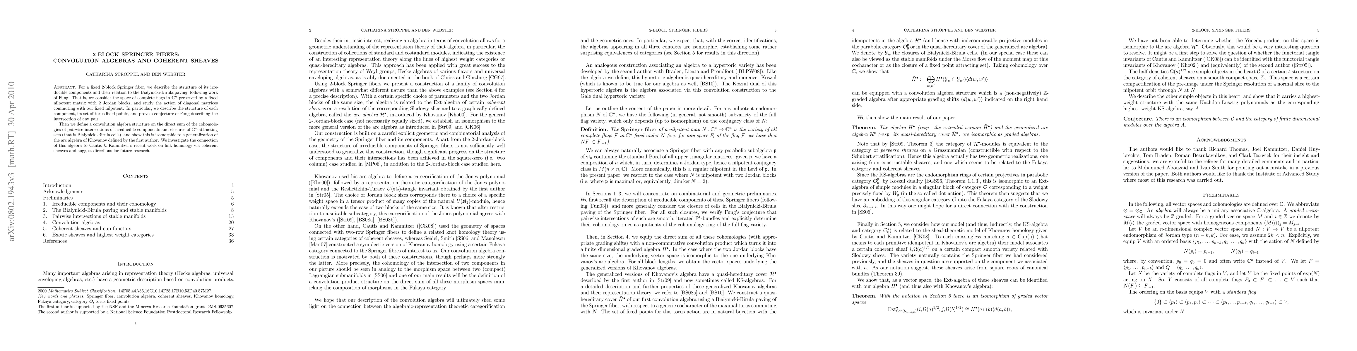 Thumbnail for 2-block Springer fibers: convolution algebras and coherent sheaves