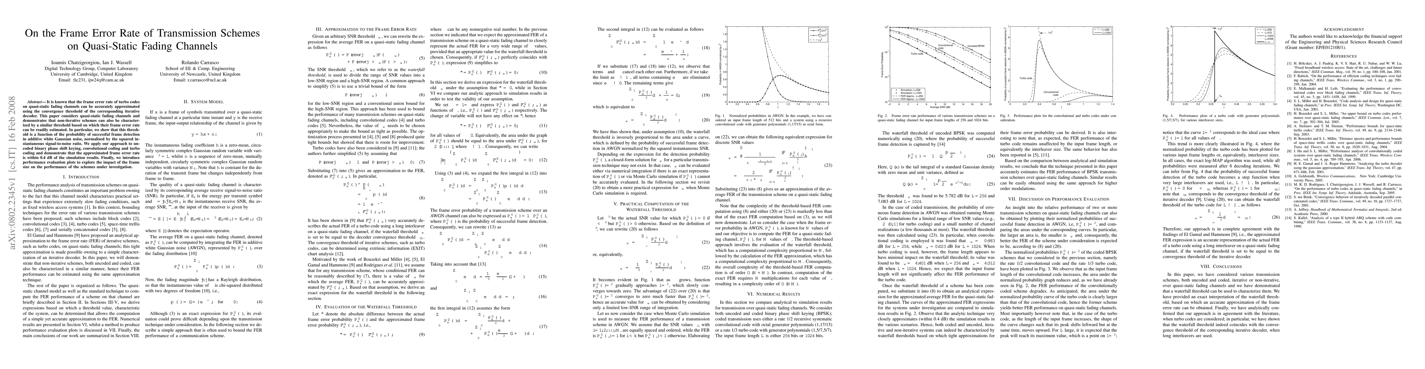 Thumbnail for On the Frame Error Rate of Transmission Schemes on Quasi-Static Fading
  Channels