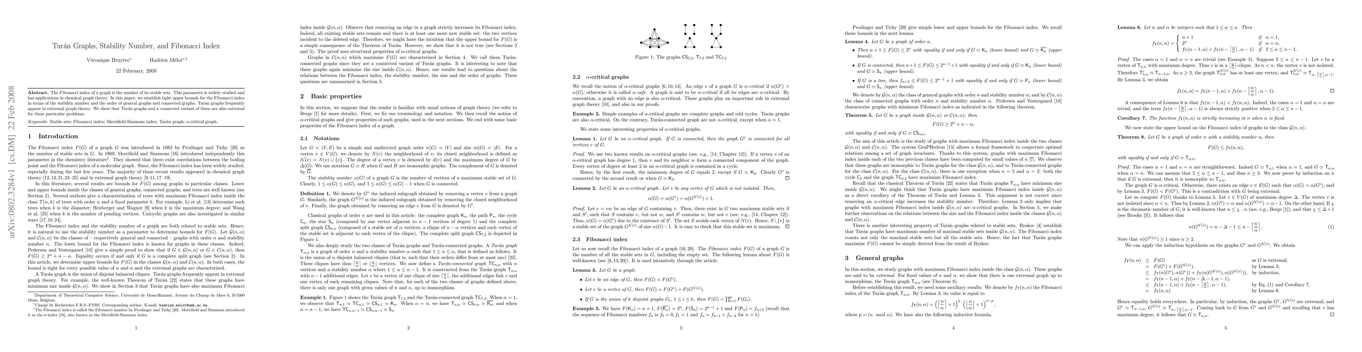 Thumbnail for Tur\'an Graphs, Stability Number, and Fibonacci Index
