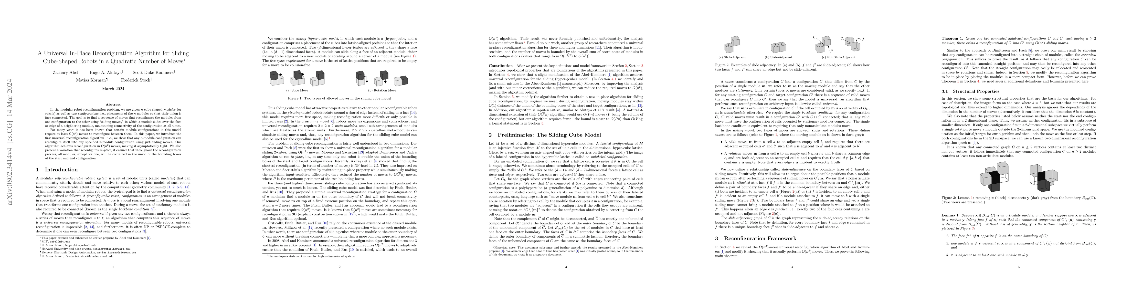 Thumbnail for A Universal In-Place Reconfiguration Algorithm for Sliding Cube-Shaped
  Robots in a Quadratic Number of Moves