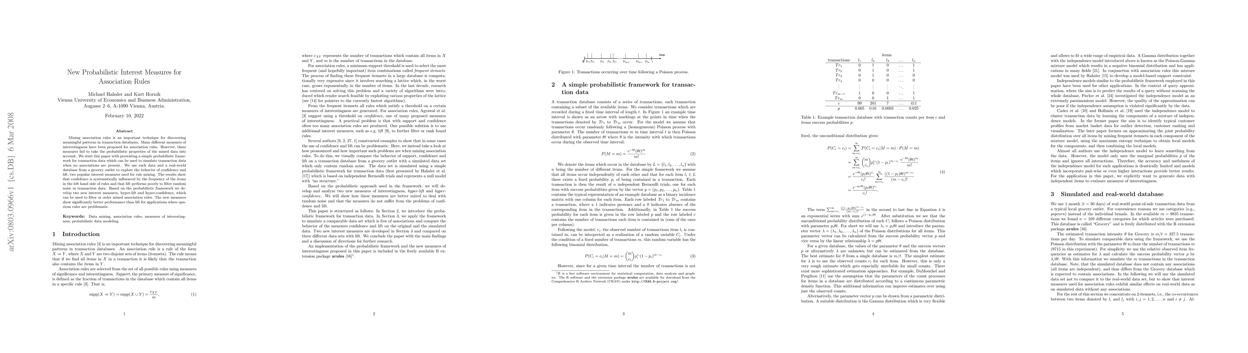 Thumbnail for New probabilistic interest measures for association rules