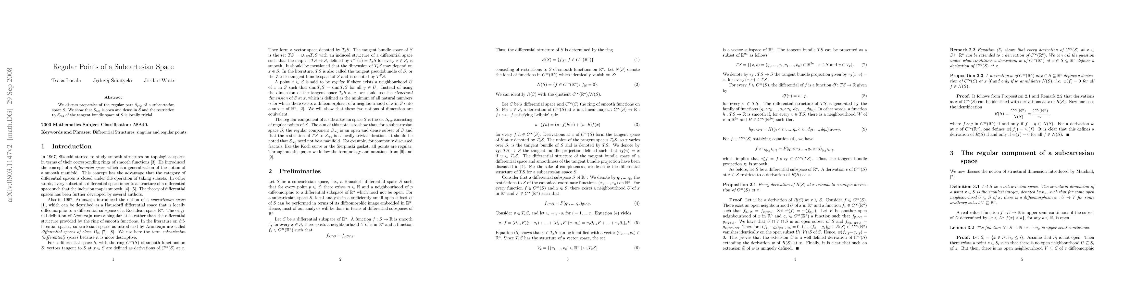 Thumbnail for Regular Points of a Subcartesian Space