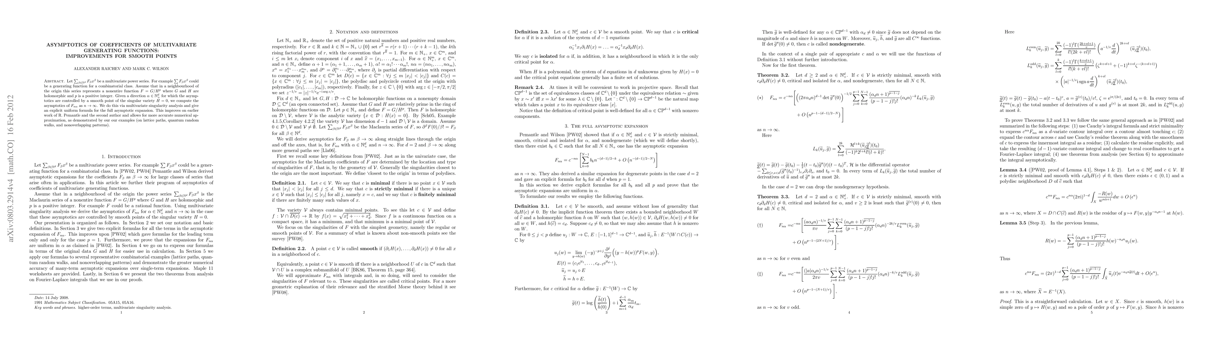 Thumbnail for Asymptotics of coefficients of multivariate generating functions:
  improvements for smooth points