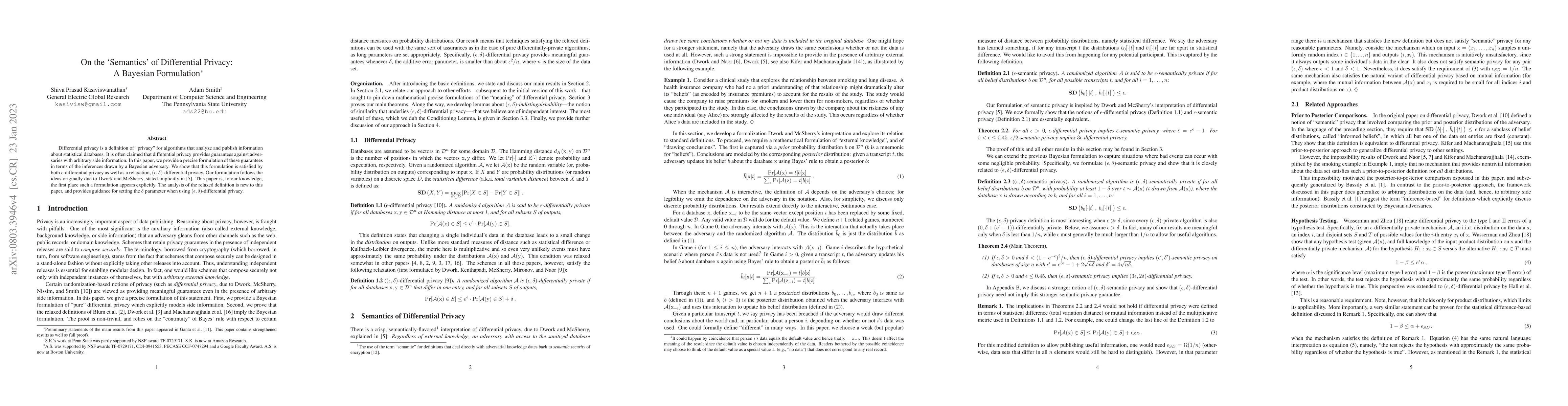 Thumbnail for On the `Semantics' of Differential Privacy: A Bayesian Formulation