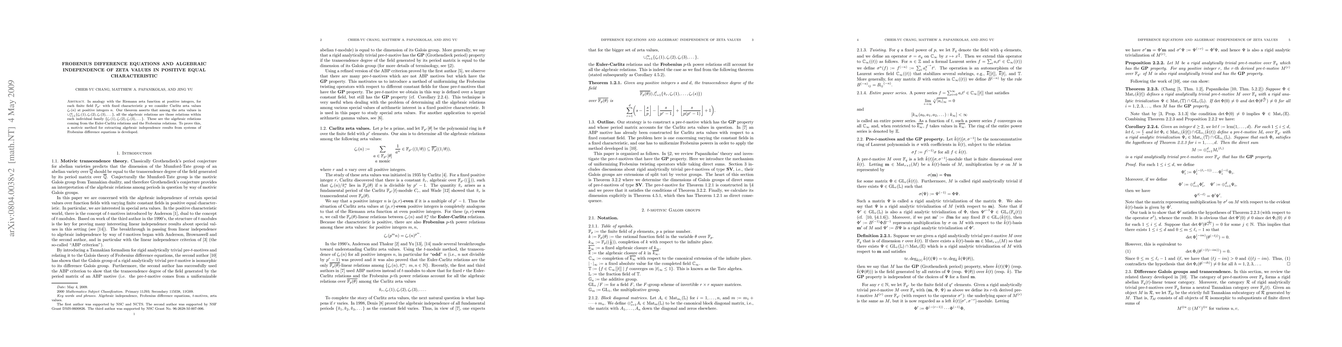 Thumbnail for Frobenius difference equations and algebraic independence of zeta values
  in positive equal characteristic