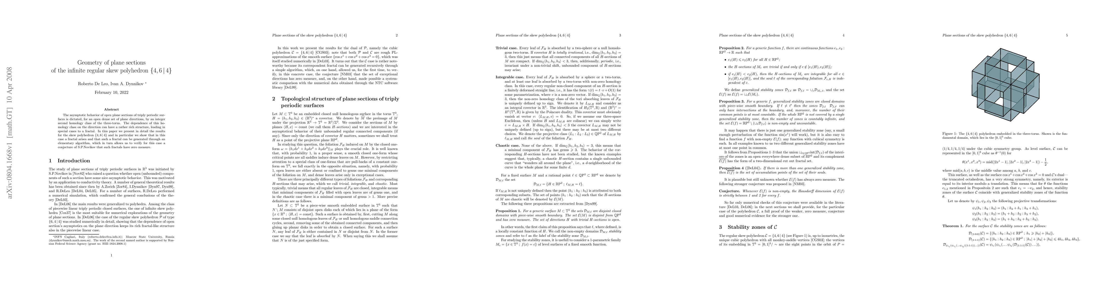 Thumbnail for Geometry of plane sections of the infinite regular skew polyhedron
  {4,6|4}