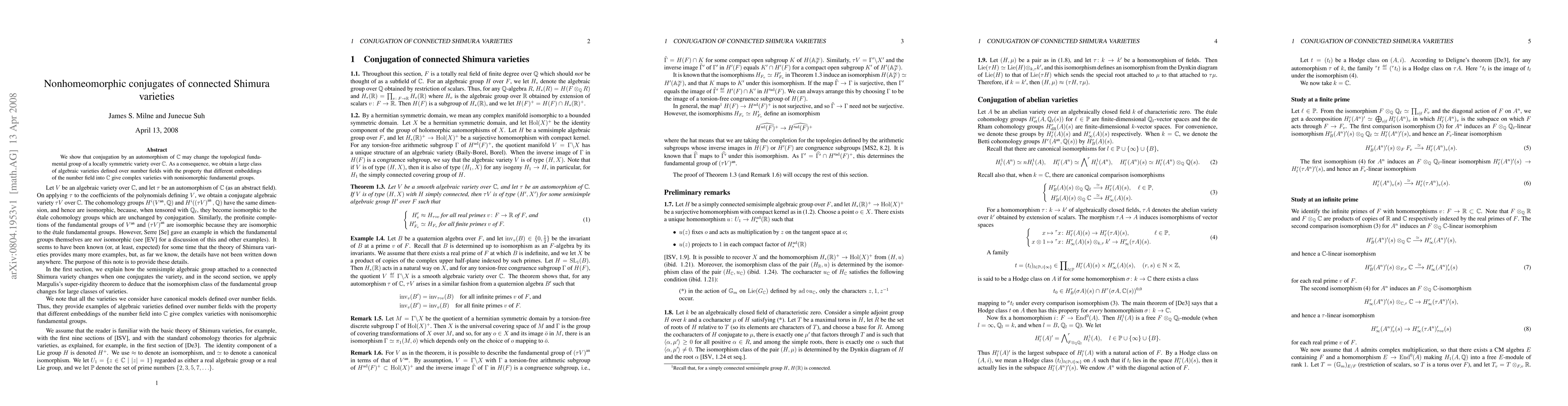 Thumbnail for Nonhomeomorphic conjugates of connected Shimura varieties