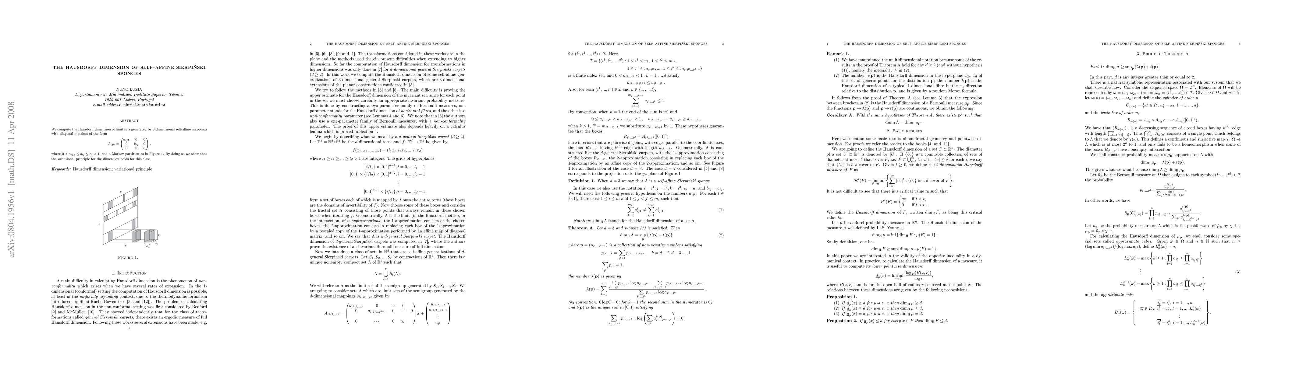 Thumbnail for The Hausdorff dimension of self-affine Sierpinski sponges