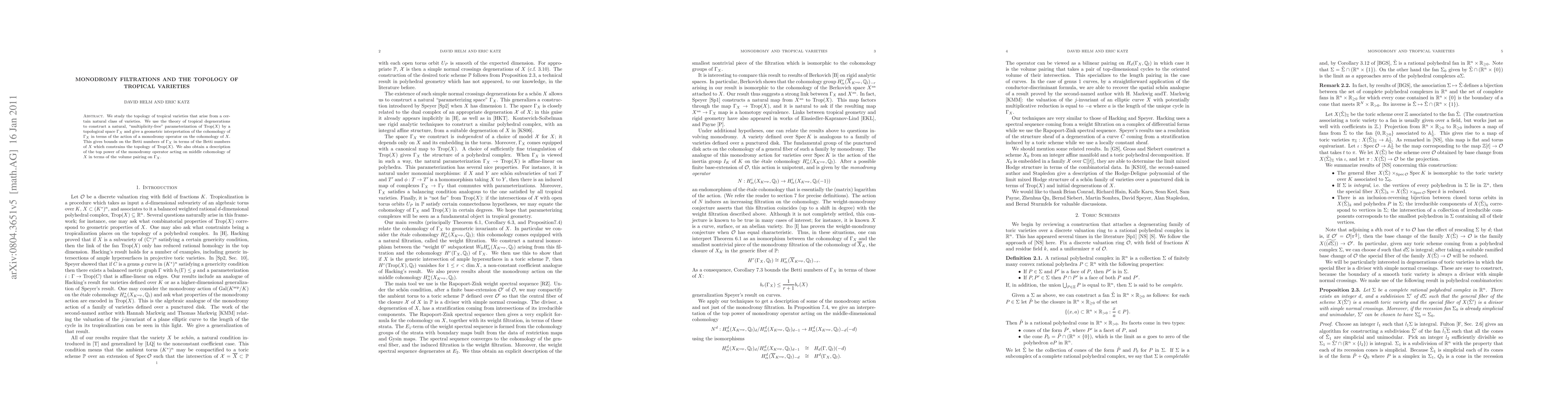 Thumbnail for Monodromy Filtrations and the Topology of Tropical Varieties