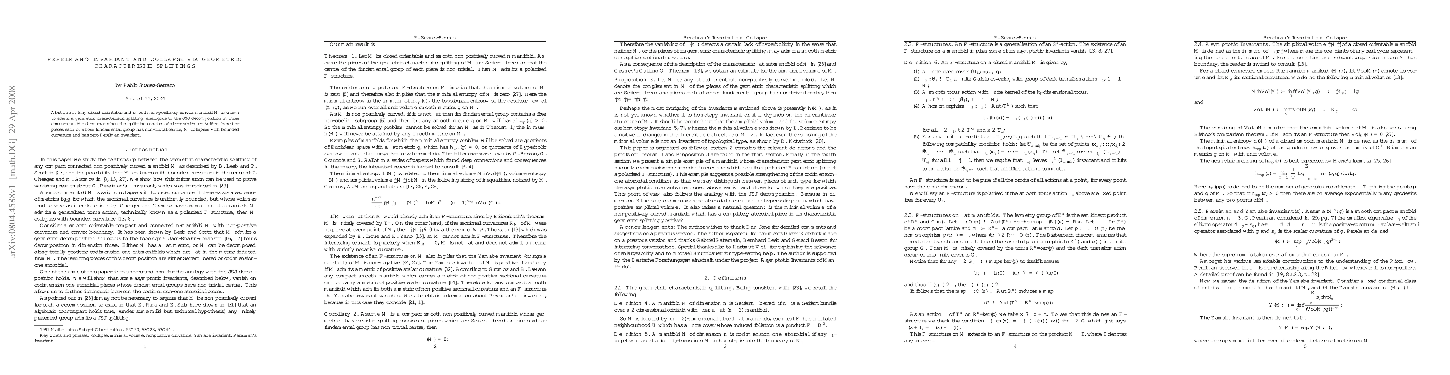 Thumbnail for Perelman's invariant and collapse via geometric characteristic
  splittings